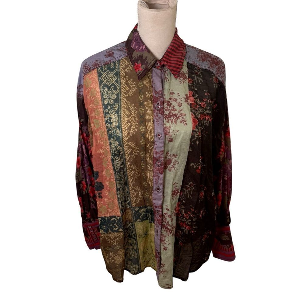 Free People Women's Flower Patch Cotton Button-Front Top S - Picture 2 of 6